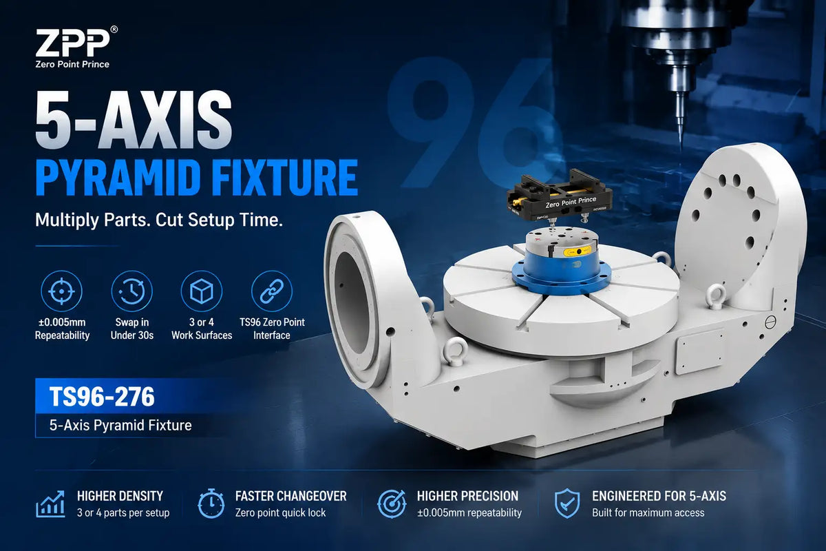 TS96-276 5-axis pyramid fixture with ZPP zero point clamping system for CNC machining efficiency