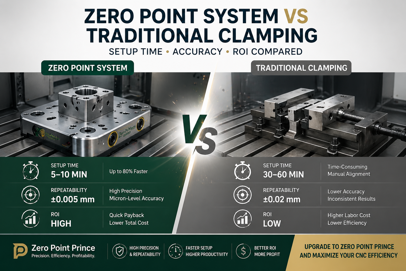 Zero Point System vs Traditional Clamping: Why Zero Point Prince Improves Setup Time, Accuracy, and ROI
