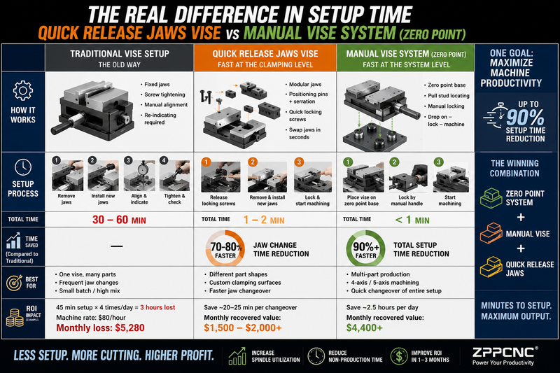 Quick Release Jaws Vise vs Manual Vise System: How CNC Shops Achieve Up to 90% Setup Time Reduction
