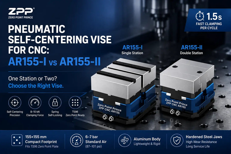 AR155 Pneumatic Self-Centering Vise: 96mm Zero Point