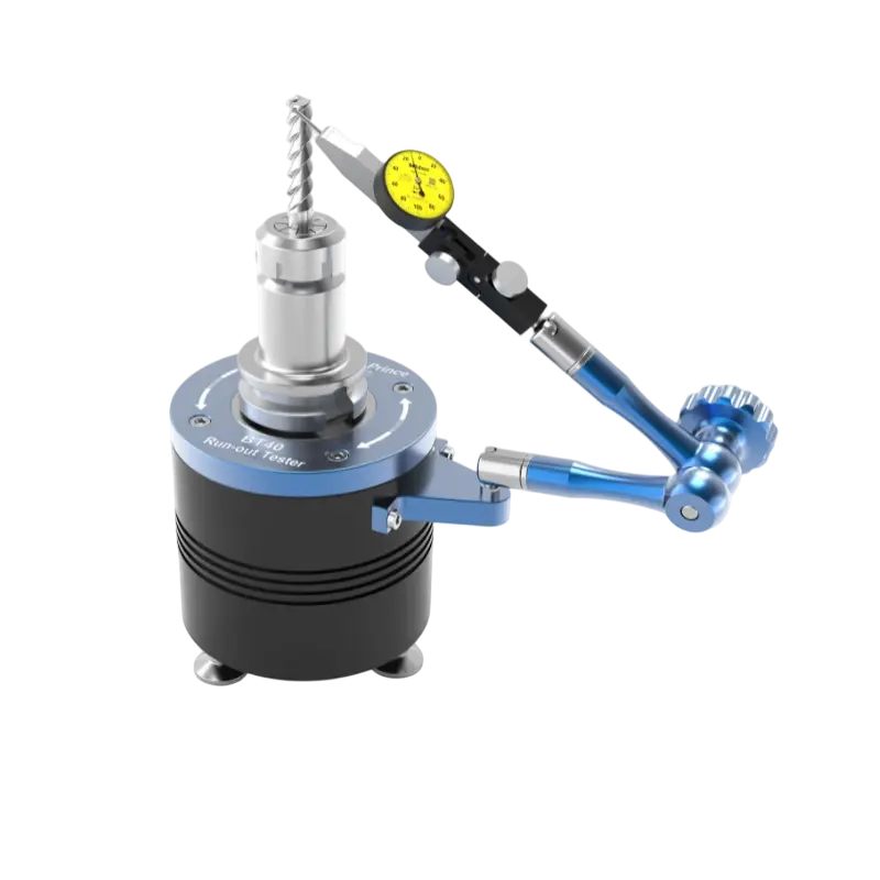 ZPP BT30/BT40 manual run-out tester with hand-crank drive for high-precision tool holder concentricity checks.