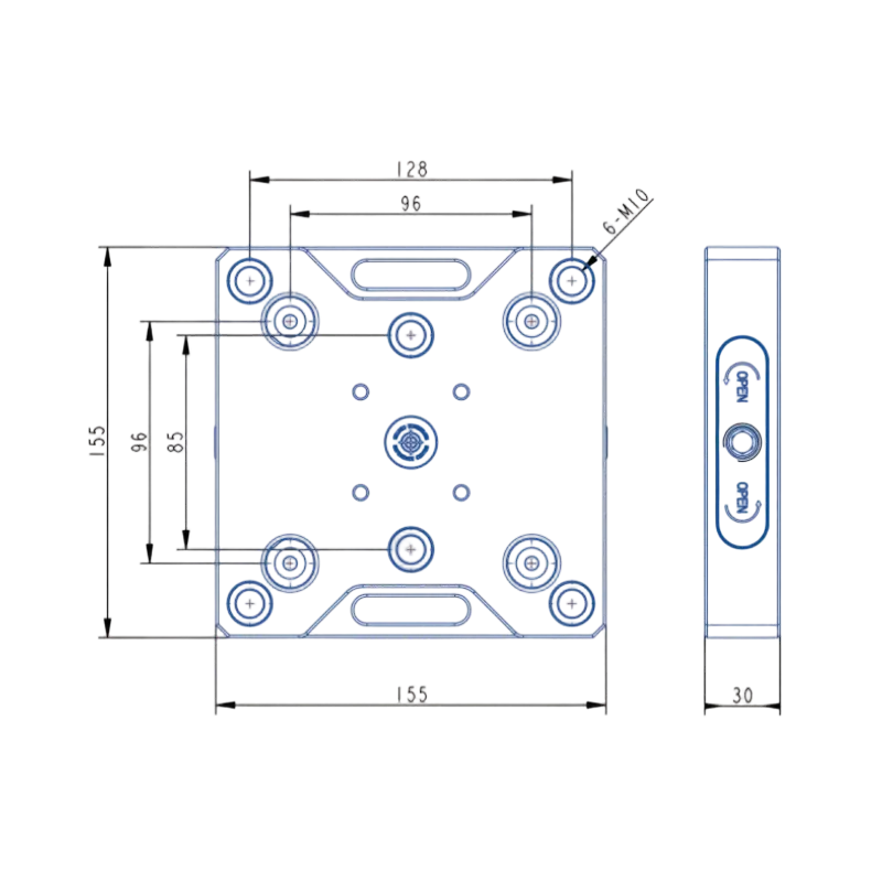 Square zero point quick-change plate