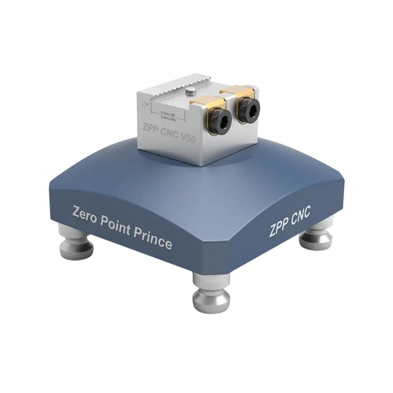 ZPP dovetail fixture for 5-axis CNC workholding and zero point palletization.