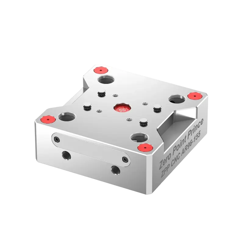 ZPP Type 96 pneumatic zero point quick change plate for high-precision 5-axis CNC machining.