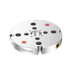 ZPP through-hole compatible zero point quick-change plate for bar feeding and central access CNC setups.
